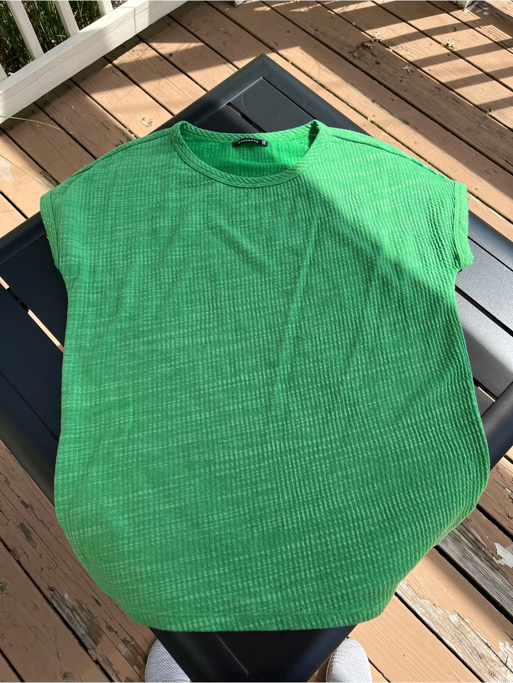 Staccato Bright Green Textured Short-Sleeve Blouse